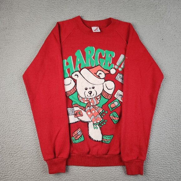 Jerzees Sweaters - Vtg Christmas Sweater Medium Bear Funny Humor Crewneck 90's Holiday Cotton Blend